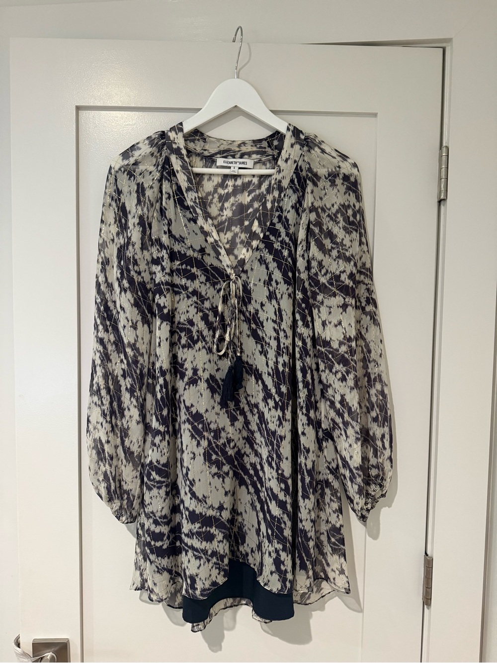 Elizabeth and James navy and white Tie-Neck Tunic or short mini dress size S